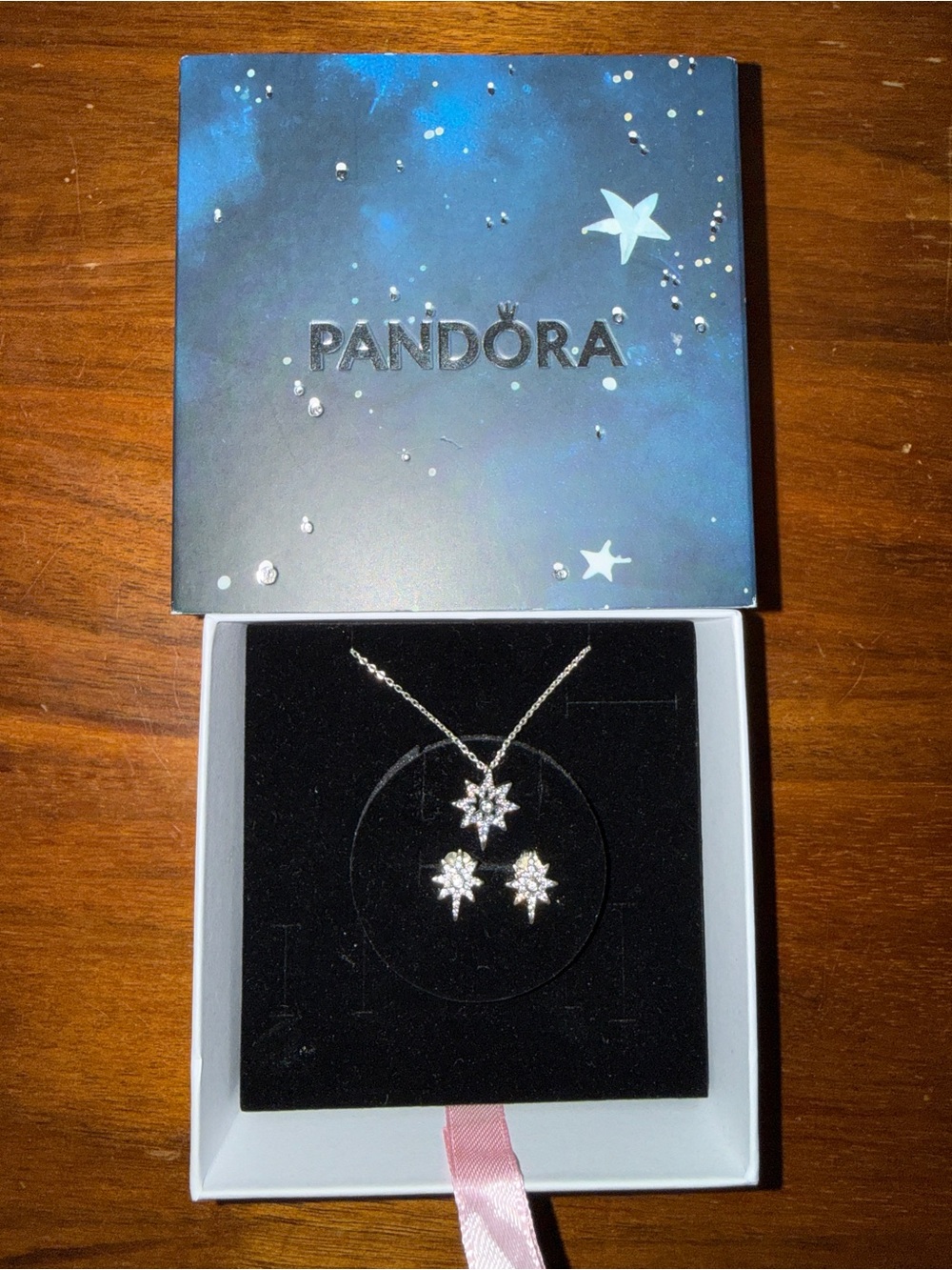 Pandora Silver North Star Pendant Necklace & Earrings Set Brand New